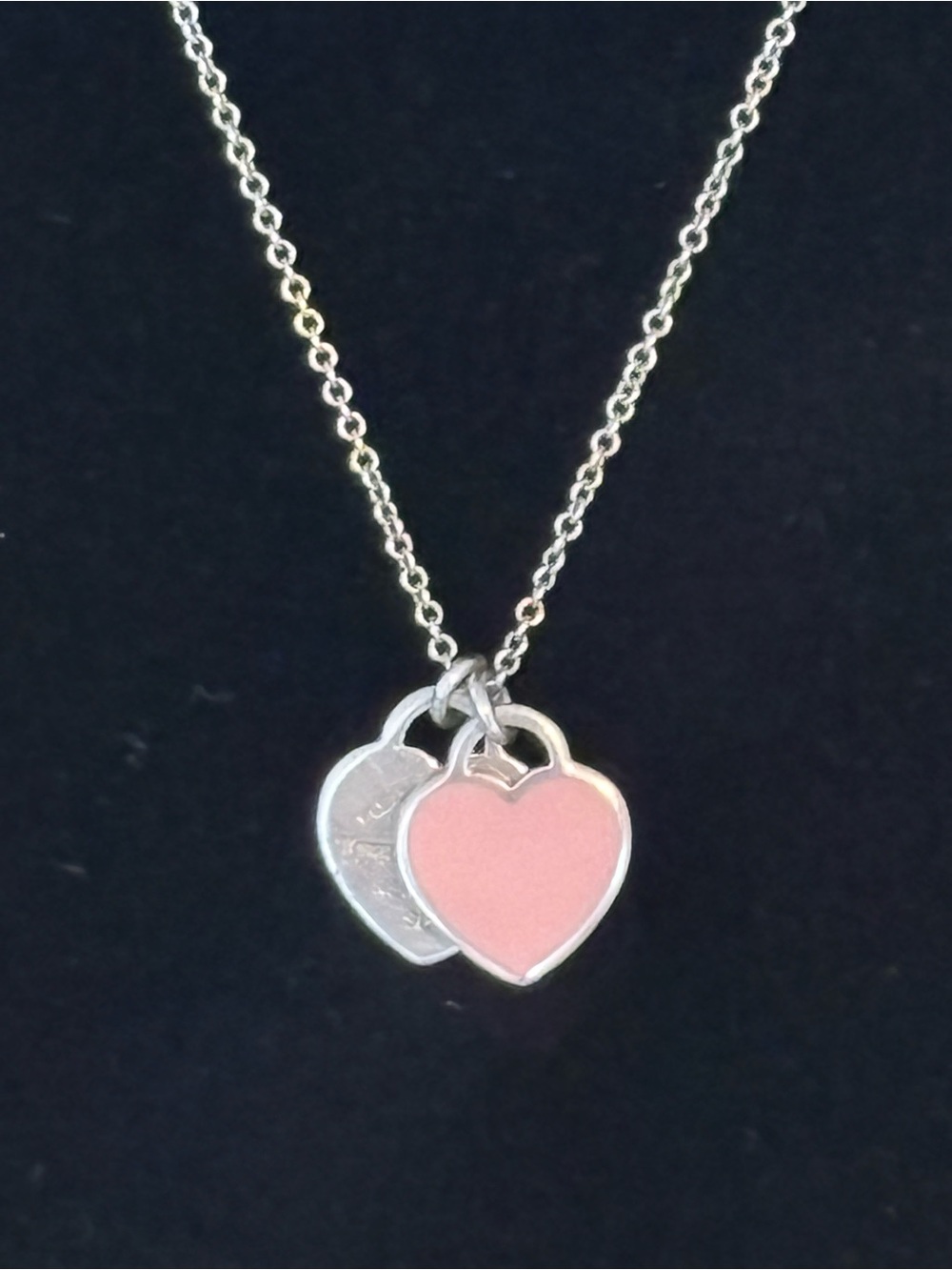 TIFFANY & CO. Sterling Silver Double Heart Necklace with Pink Enamel - Picture 3 of 7